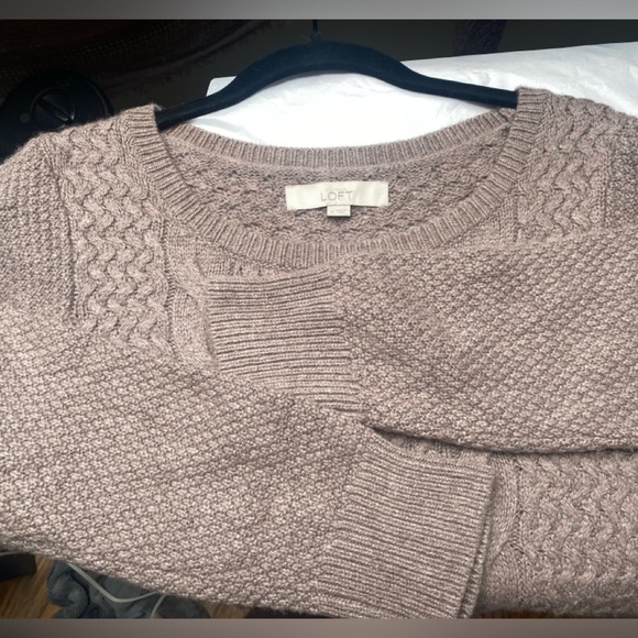 Ann Taylor LOFT Brown Taupe Wool Blend Cable Knit Pullover Sweater M - Picture 4 of 10